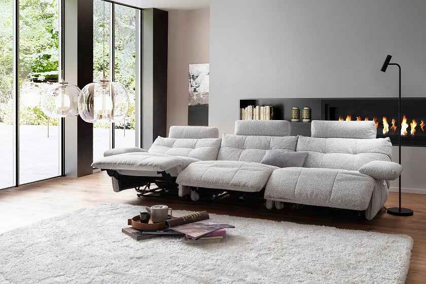 FLOW MC Sofa – 3-teiliges Set mit Relaxfunktion (hellgrau) 288 x100 x109cm