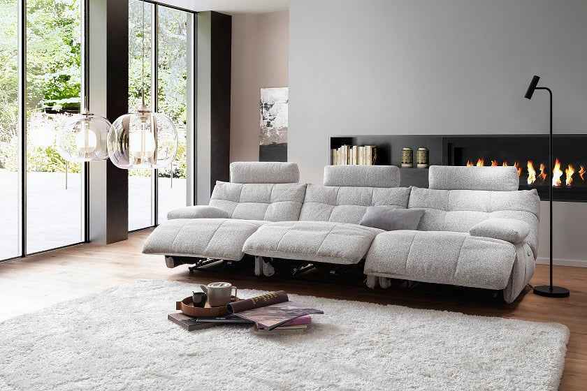 FLOW MC Sofa – 3-teiliges Set mit Relaxfunktion (hellgrau) 288 x100 x109cm