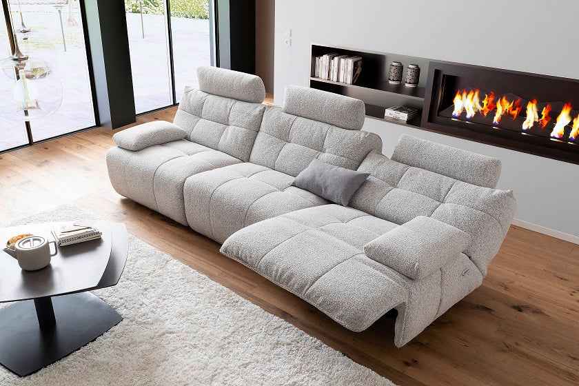 FLOW MC Sofa – 3-teiliges Set mit Relaxfunktion (hellgrau) 288 x100 x109cm