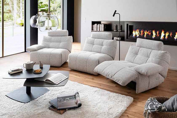 FLOW MC Sofa – 3-teiliges Set mit Relaxfunktion (hellgrau) 288 x100 x109cm