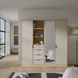 Sandora Kleiderschrank Beige 3-Tür mit Schubladen &Spiegel,207×213 cm