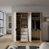 Sandora Kleiderschrank Beige 3-Tür mit Schubladen &Spiegel,207×213 cm