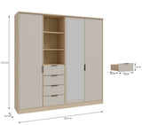 Sandora Kleiderschrank Beige 3-Tür mit Schubladen &Spiegel,207×213 cm