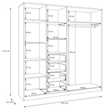 Sandora Kleiderschrank Beige 3-Tür mit Schubladen &Spiegel,207×213 cm