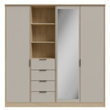 Sandora Kleiderschrank Beige 3-Tür mit Schubladen &Spiegel,207×213 cm