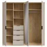 Sandora Kleiderschrank Beige 3-Tür mit Schubladen &Spiegel,207×213 cm