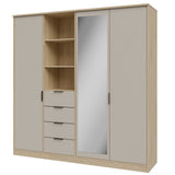 Sandora Kleiderschrank Beige 3-Tür mit Schubladen &Spiegel,207×213 cm