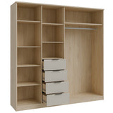 Sandora Kleiderschrank Beige 3-Tür mit Schubladen &Spiegel,207×213 cm