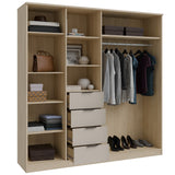 Sandora Kleiderschrank Beige 3-Tür mit Schubladen &Spiegel,207×213 cm