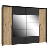 Kleiderschrank Zorro 280 cm Holz/Schwarz/Glas