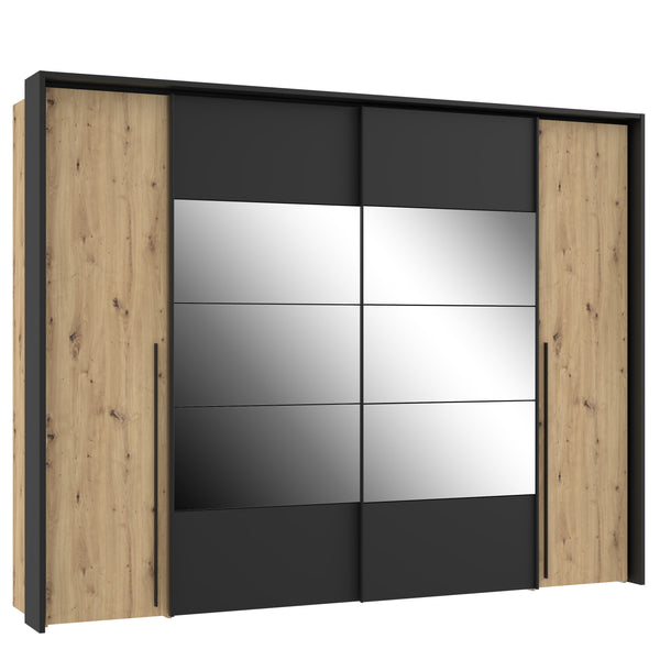 Kleiderschrank Zorro 280 cm Holz/Schwarz/Glas