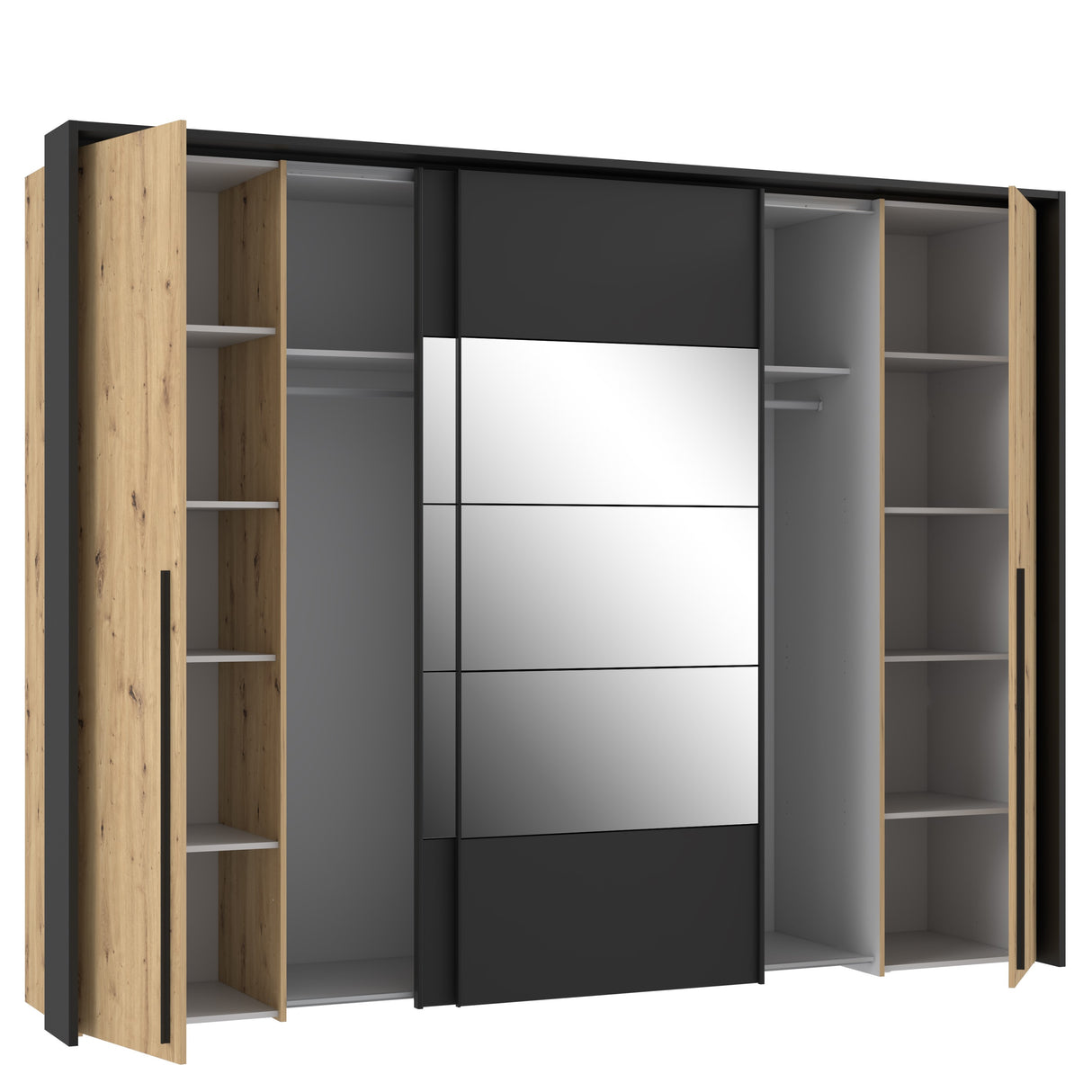 Kleiderschrank Zorro 280 cm Holz/Schwarz/Glas