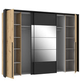 Kleiderschrank Zorro 280 cm Holz/Schwarz/Glas