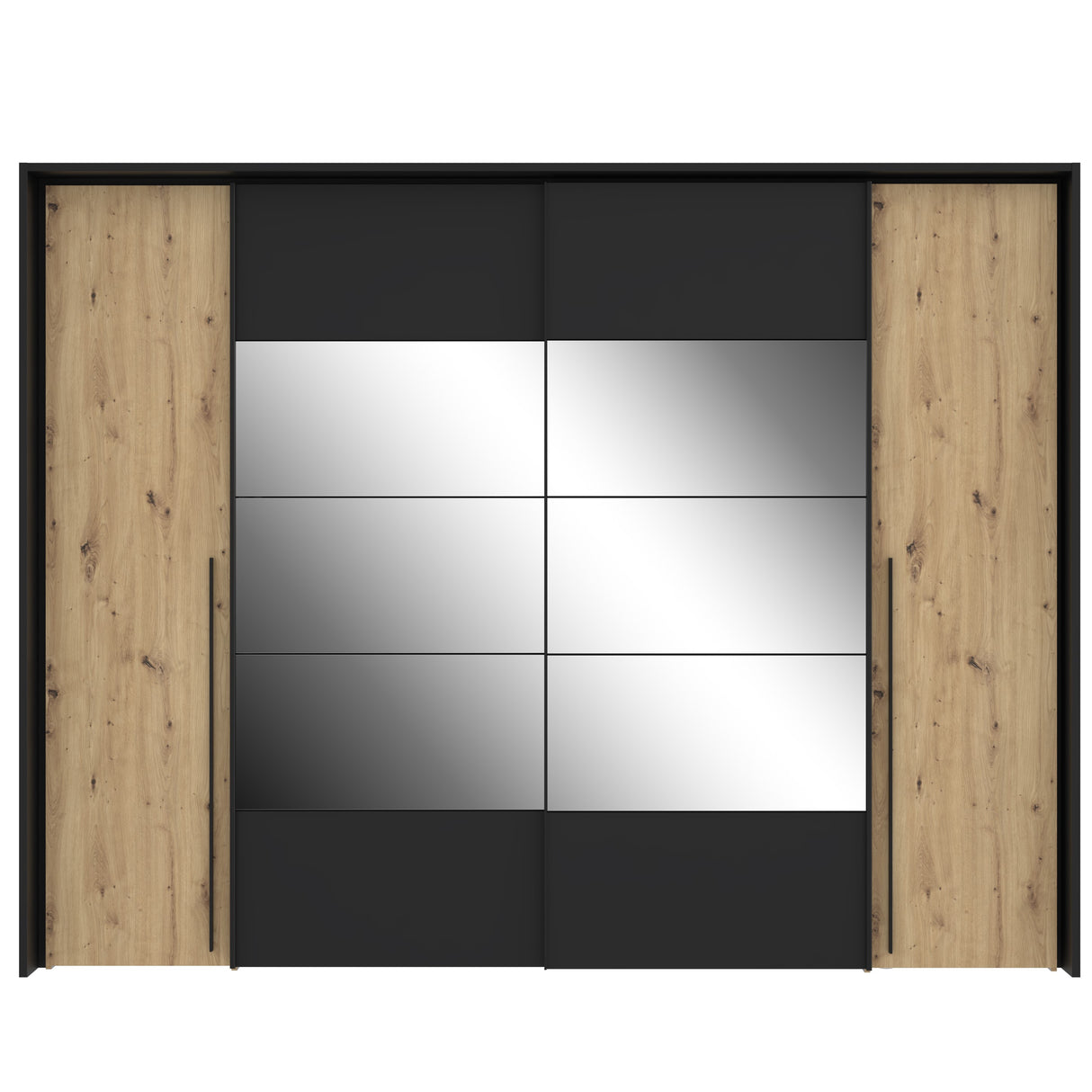 Kleiderschrank Zorro 280 cm Holz/Schwarz/Glas