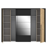 Kleiderschrank Zorro 280 cm Holz/Schwarz/Glas