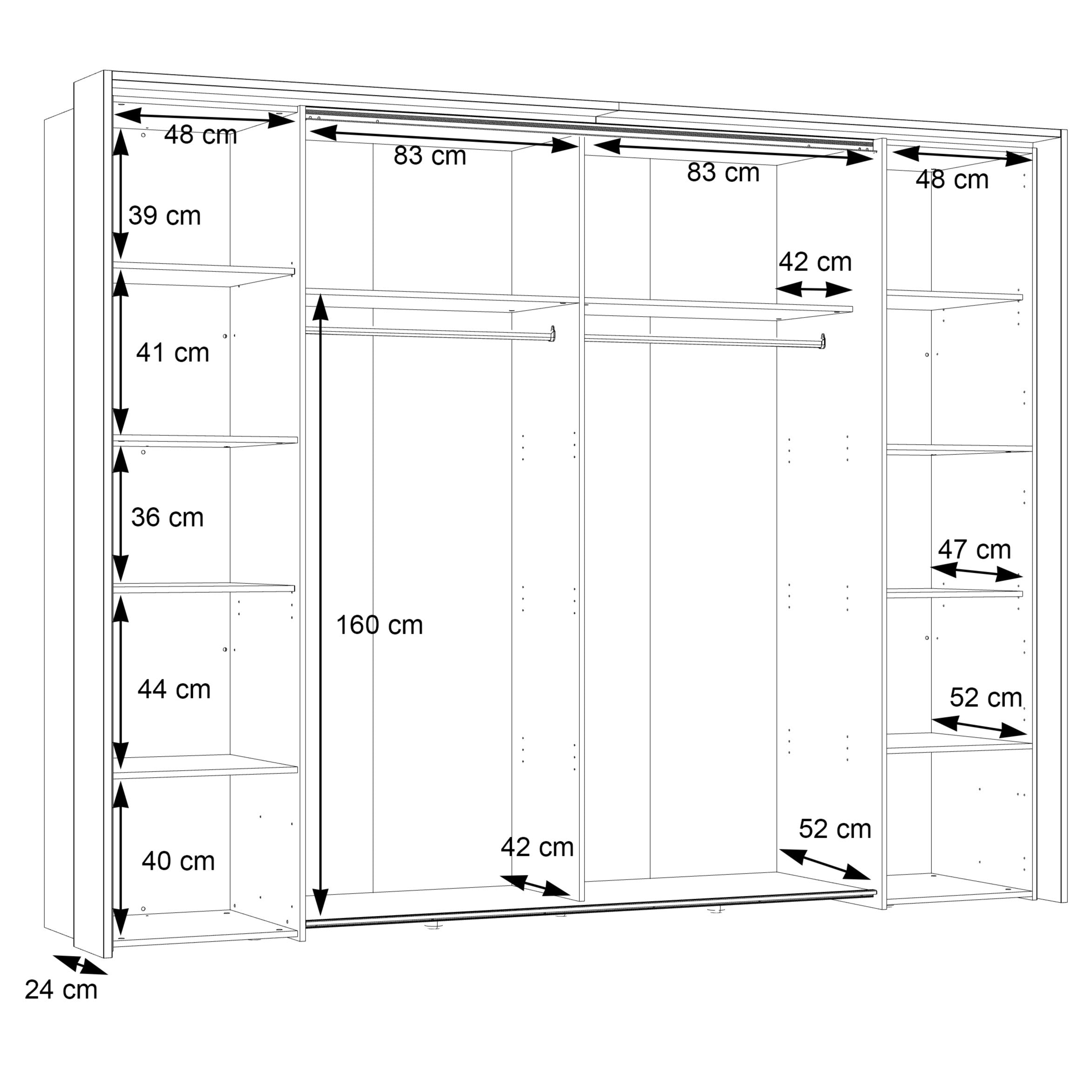 Kleiderschrank Zorro 280 cm Holz/Schwarz/Glas | Prime Möbel