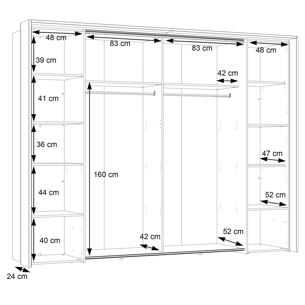 Kleiderschrank Zorro 280 cm Holz/Schwarz/Glas