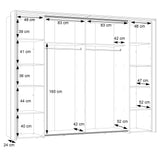 Kleiderschrank Zorro 280 cm Holz/Schwarz/Glas