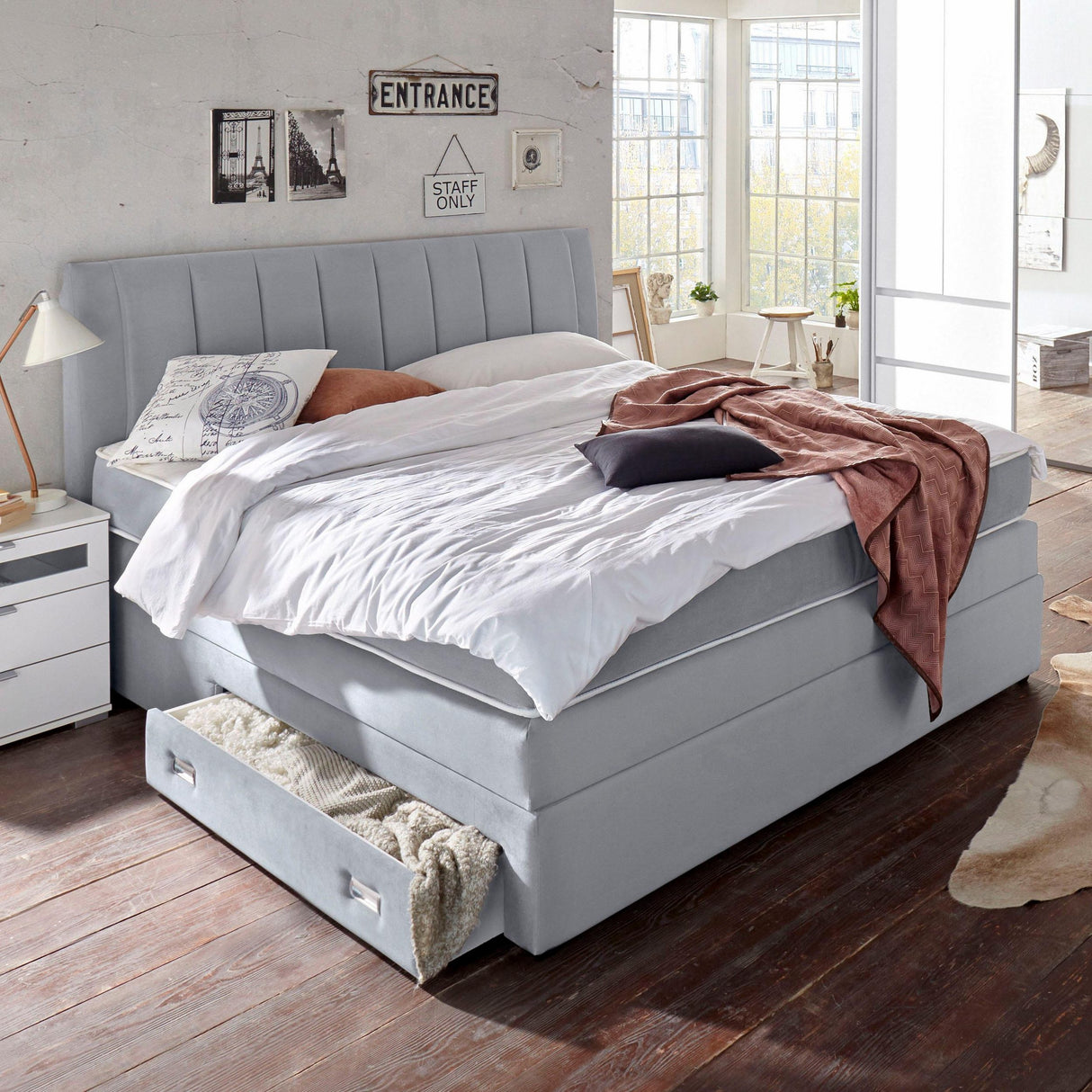 Prima Value Boxspringbett hellgrau