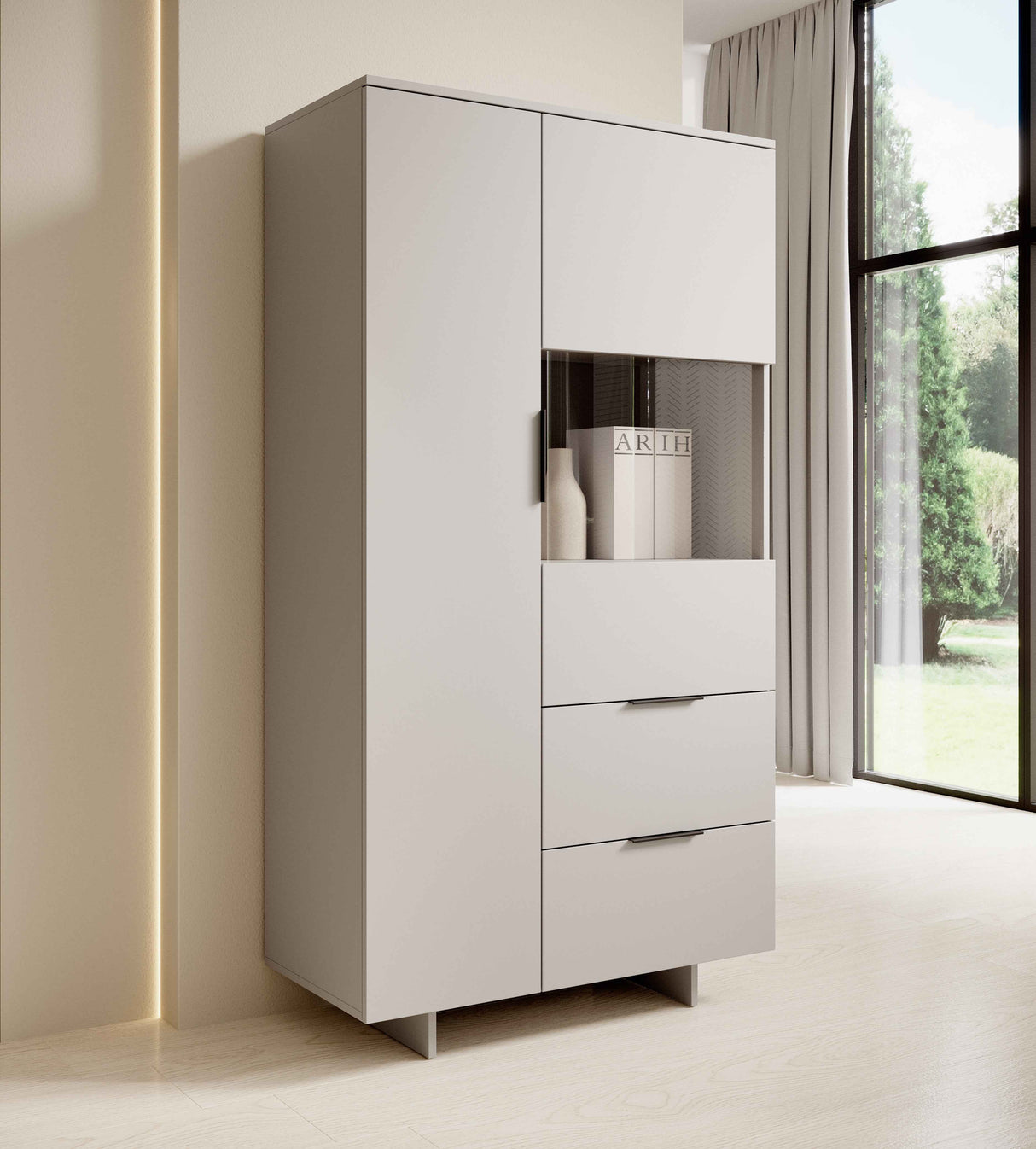 Kombi -Vitrine AVENA  90×170×41,5 cm – Beige Matt