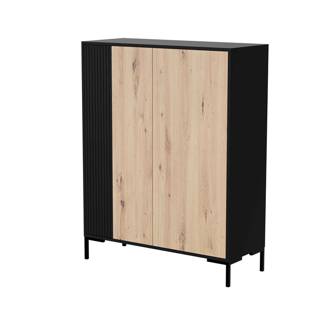 Highboard ROVERE 100×129×40 cm – Schwarz matt & Eiche Artisan