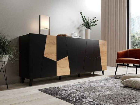 Kommode, ETNARO DESIGN 200x80x45cm, Eiche /Schwarz matt