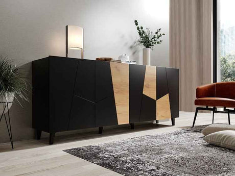Kommode, ETNARO DESIGN 200x80x45cm, Eiche /Schwarz matt