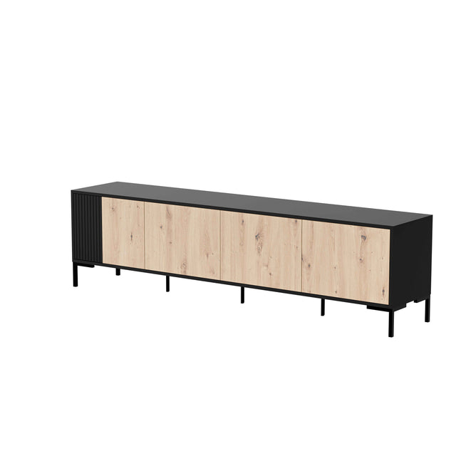 Lowboard TV ROVERE 200×74×40cm – Schwarz matt & Eiche Artisan