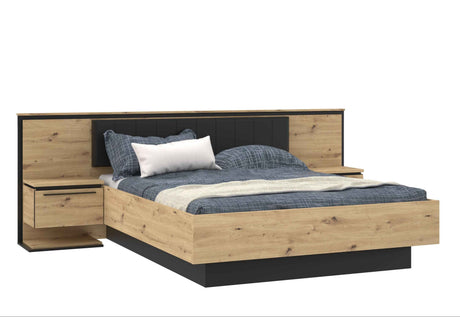 MAXIM Komplett Bett + 2 Nachttische, Eiche Holz/ Grau 273x210x95
