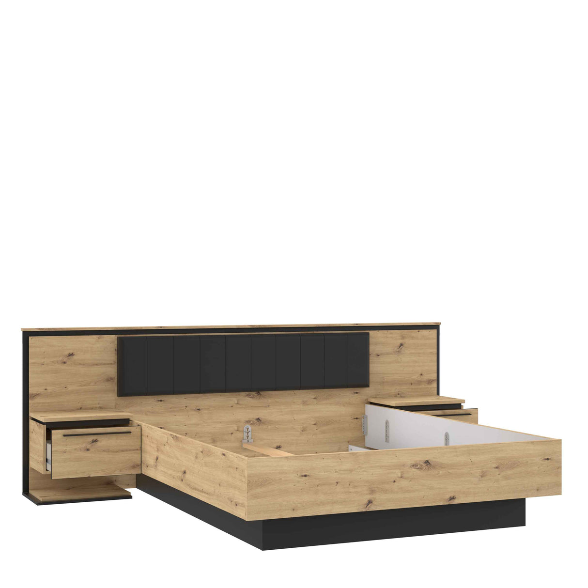 MAXIM Komplett Bett + 2 Nachttische, Eiche Holz/ Grau 273x210x95