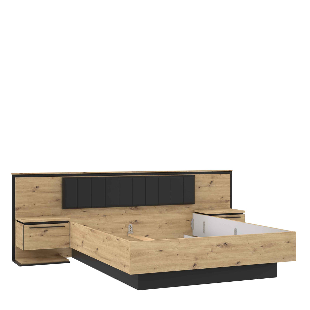 MAXIM Komplett Bett + 2 Nachttische, Eiche Holz/ Grau 273x210x95