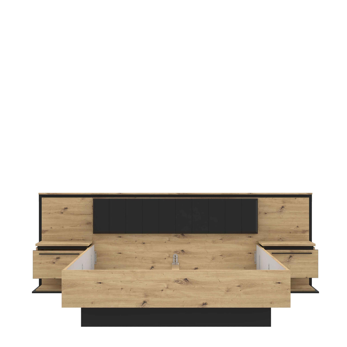 MAXIM Komplett Bett + 2 Nachttische, Eiche Holz/ Grau 273x210x95
