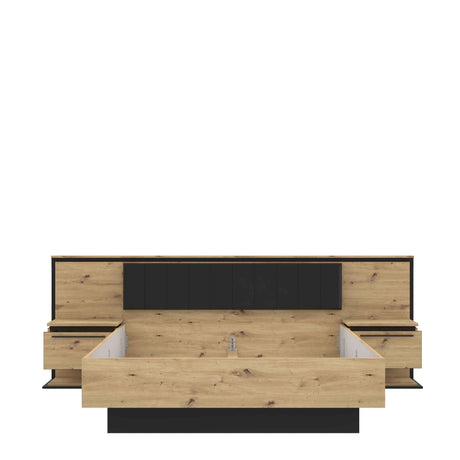 MAXIM Komplett Bett + 2 Nachttische, Eiche Holz/ Grau 273x210x95