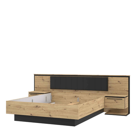 MAXIM Komplett Bett + 2 Nachttische, Eiche Holz/ Grau 273x210x95