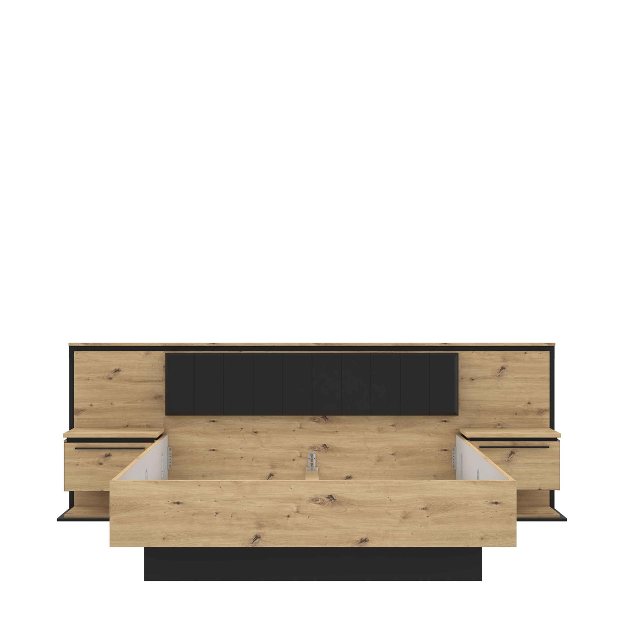 MAXIM Komplett Bett + 2 Nachttische, Eiche Holz/ Grau 273x210x95