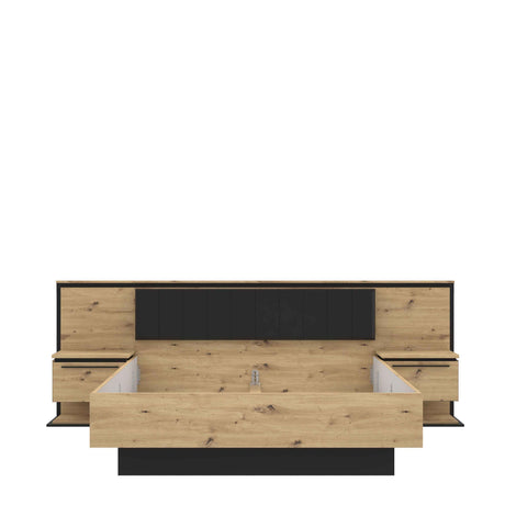 MAXIM Komplett Bett + 2 Nachttische, Eiche Holz/ Grau 273x210x95