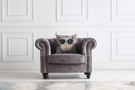 Chesterfield Sessel Design Grau Samt Italy Desgin