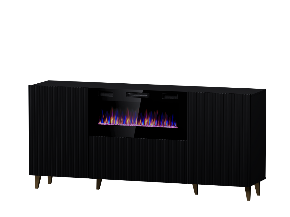 PALMOS Kommode mit Elektro Kamin- Mattschwarz 180x82x42cm