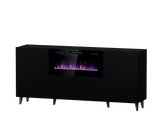 PALMOS Kommode mit Elektro Kamin- Mattschwarz 180x82x42cm