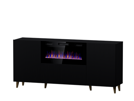 PALMOS Kommode mit Elektro Kamin- Mattschwarz 180x82x42cm