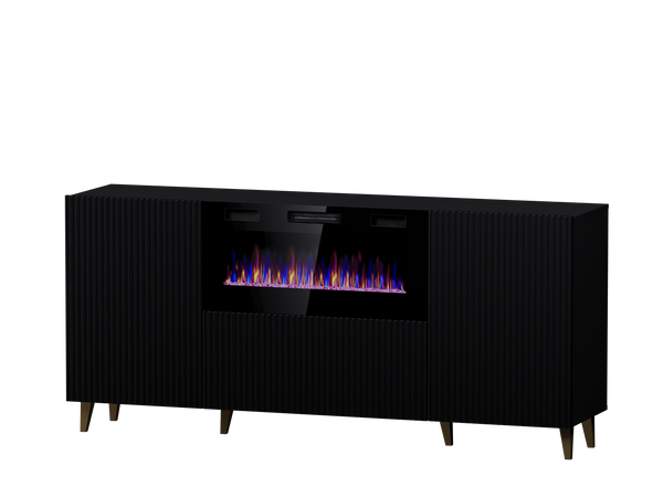 PALMOS Kommode mit Elektro Kamin- Mattschwarz 180x82x42cm