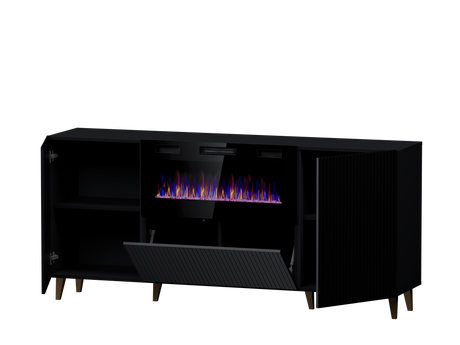 PALMOS Kommode mit Elektro Kamin- Mattschwarz 180x82x42cm