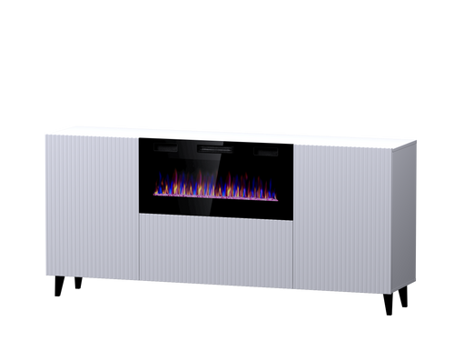 PALMOS Kommode mit Elektro Kamin- Mattschwarz 180x82x42cm