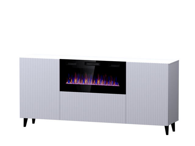 PALMOS Kommode mit Elektro Kamin- Mattschwarz 180x82x42cm