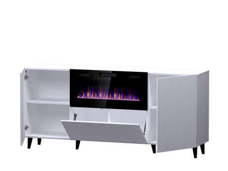 PALMOS Kommode mit Elektro Kamin- Mattschwarz 180x82x42cm