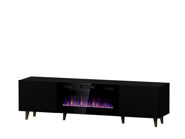 PALMOS TV-Möbel +Elektro Kamin Mattschwarz 180x49x42cm