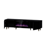 PALMOS TV-Möbel +Elektro Kamin Mattschwarz 180x49x42cm