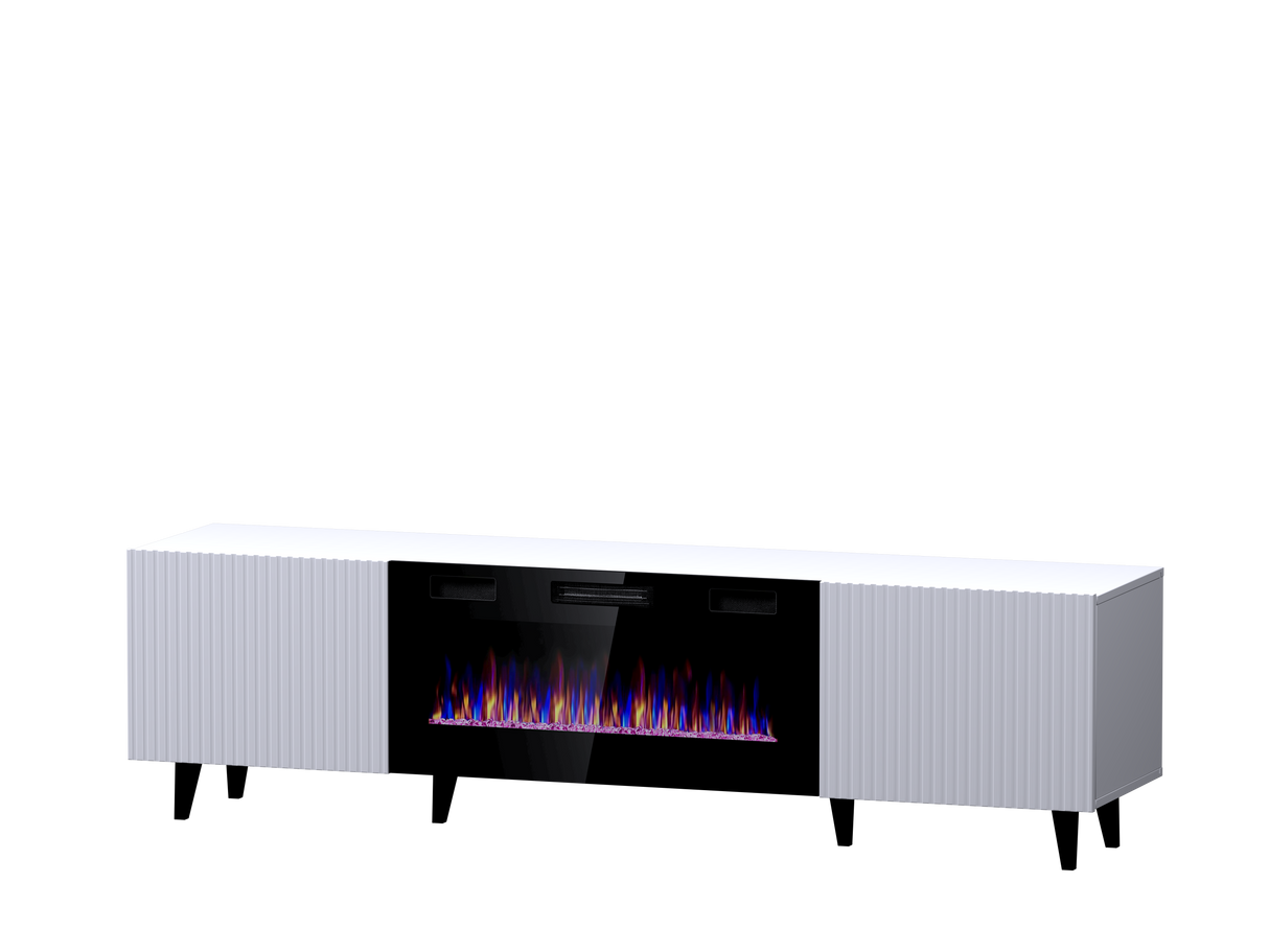 PALMOS TV-Möbel +Elektro Kamin Mattschwarz 180x49x42cm