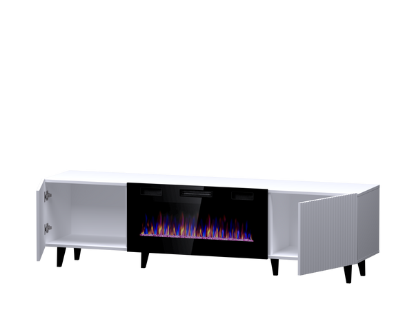 PALMOS TV-Möbel +Elektro Kamin Mattschwarz 180x49x42cm