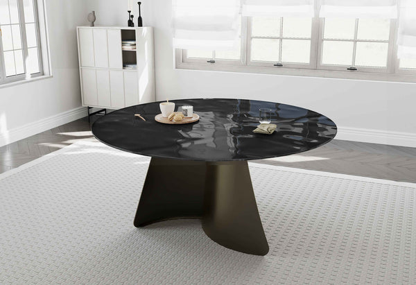 PAVARD Design Esstisch – Rund Braun, Glas + Metall Ø 160x78cm